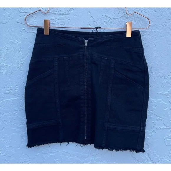 NWT IRO Binda Womens Front Zip Frayed Denim Mini Skirt Black Sz 34 - Picture 4 of 11